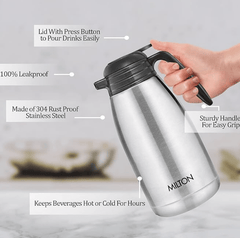 Milton Classic 2000 Thermosteel 24 Hours Hot or Cold Carafe, 2000 ml, Silver | Double Walled | Rust Proof | Food Grade | Easy to Carry | Tea, Coffee, Juice-2