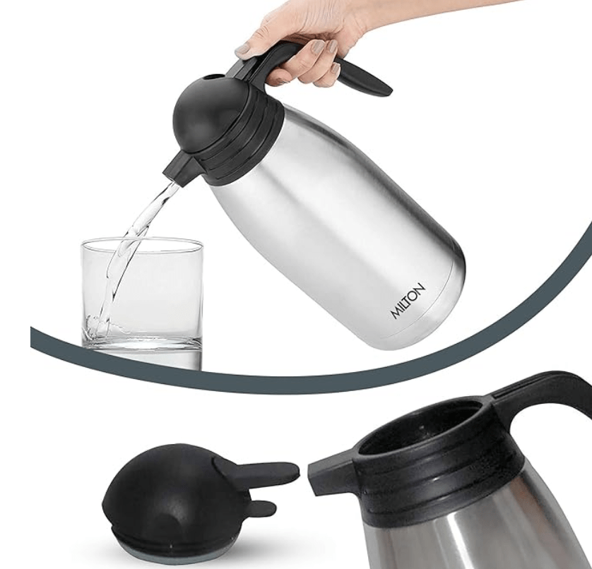 Milton Classic 1500 Thermosteel 24 Hours Hot or Cold Carafe, 1500 ml, Silver | Double Walled | Rust Proof | Food Grade | Easy to Carry | Tea, Coffee, Juice