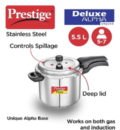 Prestige 5.5 Litres Svachh Deluxe Alpha Induction Base Outer Lid Stainless Steel Pressure Cooker | Deep lid controls spillage |Silver | Anti-Bulge Base | Sturdy Handles | Pressure Indicator-4