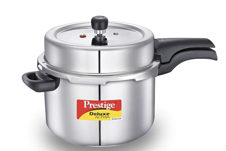 Prestige 8 Litres Svachh Deluxe Alpha Induction Base Outer Lid Stainless Steel Pressure Cooker | Deep Lid controls spillage| Silver | Straight Wall | Pressure Indicator | Gasket-release system-1