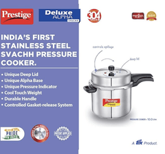 Prestige 10 Litres Svachh Deluxe Alpha Induction Base Outer Lid Stainless Steel Pressure Cooker | Deep lid controls spillage | Silver | Pressure Indicator | Controlled Gasket-release system-4