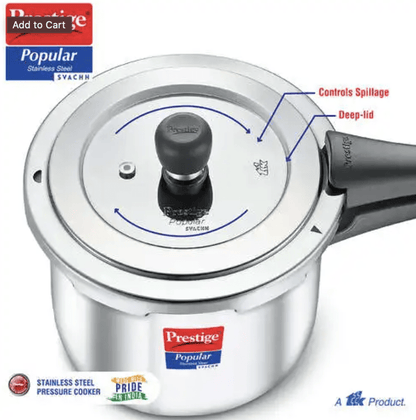 Prestige Popular Svachh Spillage Control Stainless Steel Pressure Cooker, 5 L (Silver)