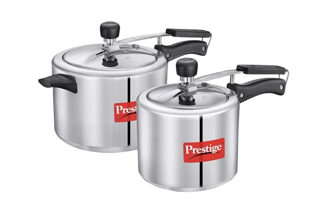 Prestige 3L+2 Litres Nakshatra Plus Inner Lid Aluminium combo Pressure Cooker|Gas & Induction compatible |5 Years warranty|Silver|2 Lids