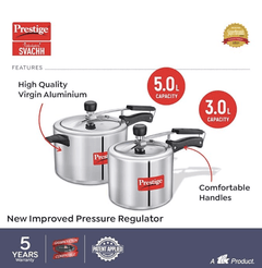 Prestige 3L+2 Litres Nakshatra Plus Inner Lid Aluminium combo Pressure Cooker|Gas & Induction compatible |5 Years warranty|Silver|2 Lids-4