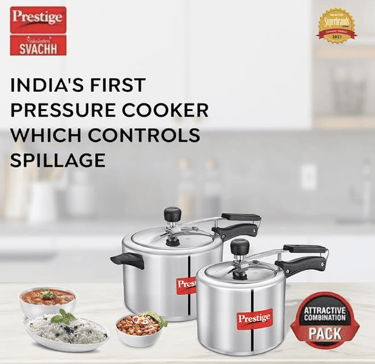 Prestige 3L+2 Litres Nakshatra Plus Inner Lid Aluminium combo Pressure Cooker|Gas & Induction compatible |5 Years warranty|Silver|2 Lids