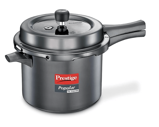 Prestige Popular Svachh Hard Anodised Outer Lid Pressure Cooker (5.0 L, Black, Deep Lid-Controls Spillage), 5 Liter
