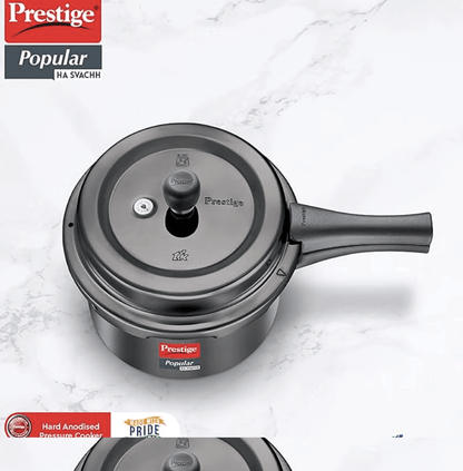 Prestige Popular Svachh Hard Anodised Outer Lid Pressure Cooker (5.0 L, Black, Deep Lid-Controls Spillage), 5 Liter