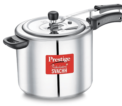 Prestige Nakshatra Plus Svachh Aluminium Inner Lid Pressure Cooker with Unique Deep Lid for Spillage Control, 10 Litre, Silver