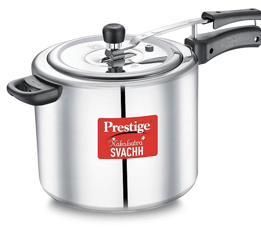 Prestige Nakshatra Plus Svachh Aluminium Inner Lid Pressure Cooker with Unique Deep Lid for Spillage Control, 10 Litre, Silver