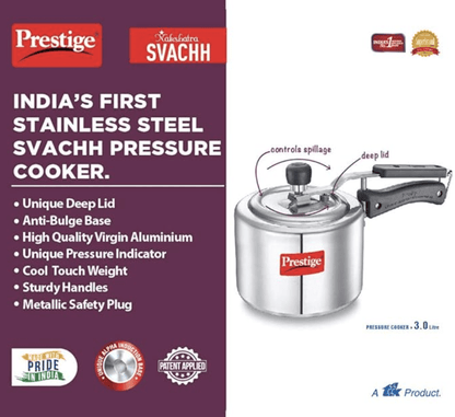 Prestige Nakshatra Plus Svachh 3 litre Aluminium Straight wall Inner Lid Pressure Cooker (Silver)