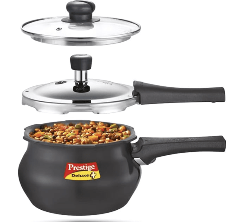 Prestige Deluxe Duo Plus Hard Anodised Outer Lid Handi Pressure Cooker With Stainless Steel Lid 3.0 Liters and Glass lid-4