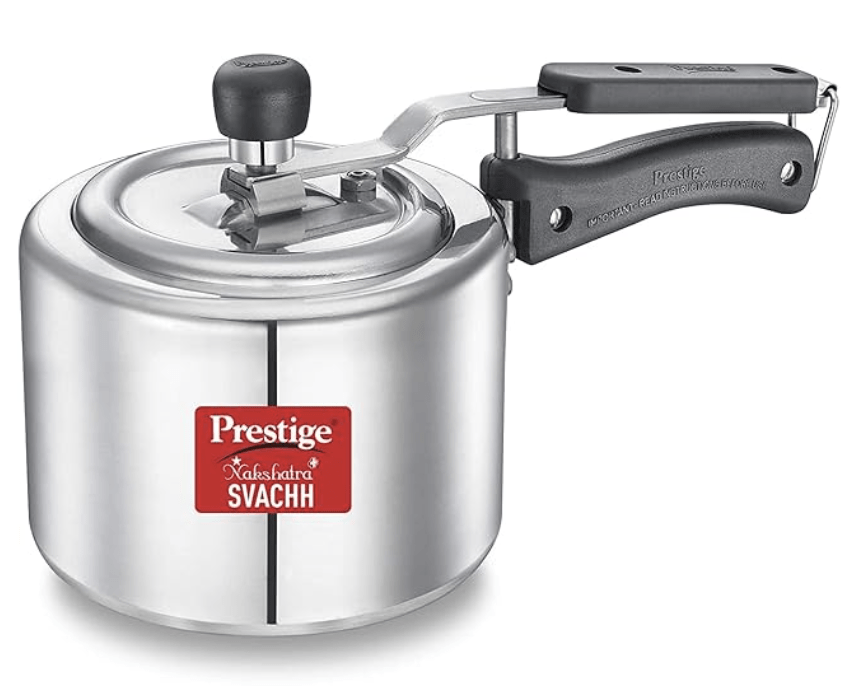 Prestige Svachh, 10732, 2 L, Straight Wall Aluminium Inner Lid Pressure Cooker, with deep lid for Spillage Control, Silver