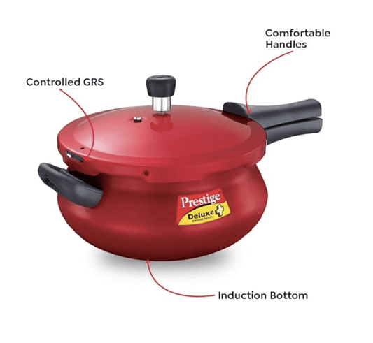 Prestige Deluxe Plus Aluminium Outer Lid Mini Pressure Handi, 5 Litre, Red