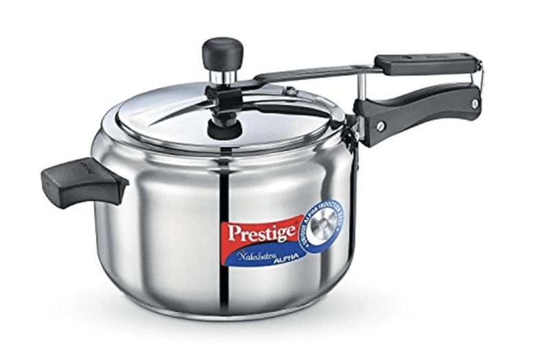 Prestige 5 Litres Nakshatra Alpha Induction Base Inner Lid Stainless Steel Pressure Cooker |Silver | Metallic Safety Plug | Durable Handles | Pressure Regulator-1