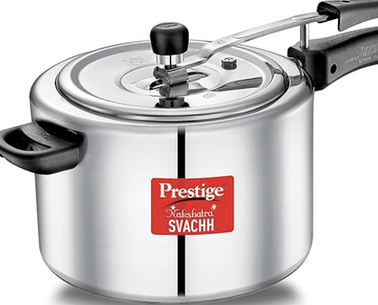 Prestige Nakshatra Plus Svachh Aluminium Inner Lid Pressure Cooker with Unique Deep Lid for Spillage Control, 8 Litre, Silver