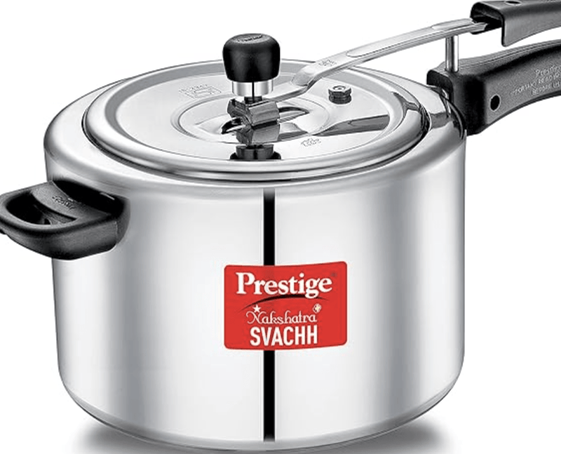 Prestige Nakshatra Plus Svachh Aluminium Inner Lid Pressure Cooker with Unique Deep Lid for Spillage Control, 8 Litre, Silver-1