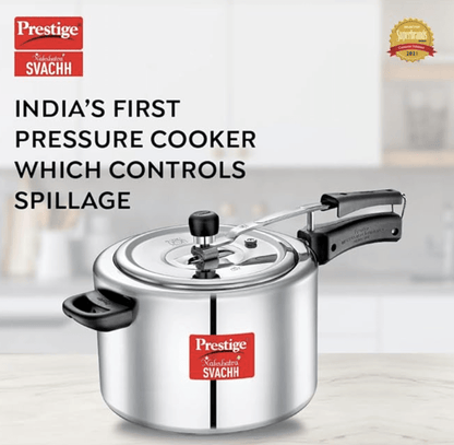 Prestige Nakshatra Plus Svachh Aluminium Inner Lid Pressure Cooker with Unique Deep Lid for Spillage Control, 8 Litre, Silver