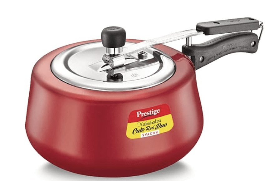 Prestige Nakshatra Cute Red Duo Svachh Aluminium Inner Lid Pressure Cooker 3.0 Litre (Powder Coated), Medium (10765)