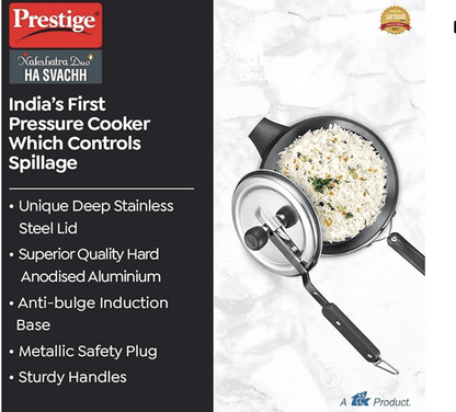 Prestige 5L Nakshatra Duo Plus Svachh Hard Anodised Pressure Cooker (Aluminium)|Gas & Induction compatible