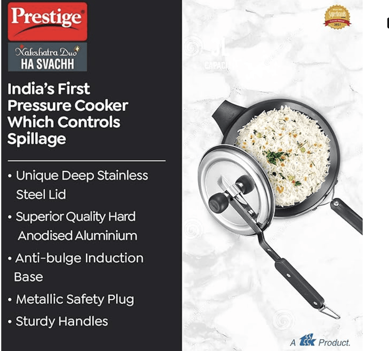 Prestige 5L Nakshatra Duo Plus Svachh Hard Anodised Pressure Cooker (Aluminium)|Gas & Induction compatible-2