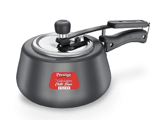 Prestige Nakshatra Cute Duo Svachh Hard Anodised Inner Lid Pressure Cooker, 2.0L, Black, 2 Liter