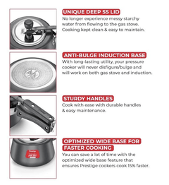 Prestige Nakshatra Cute Duo Svachh Hard Anodised Inner Lid Pressure Cooker, 5.0L (Black), 5 Liter-3