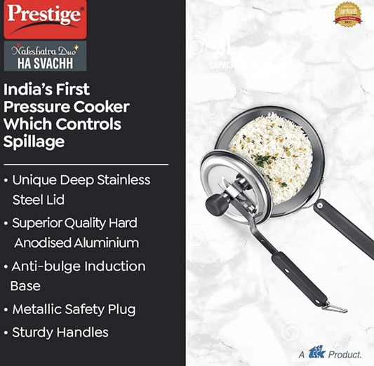 Prestige Nakshatra Duo Plus Svachh Hard Anodised Aluminium Pressure Cooker 2.0 L,Black