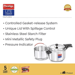 Prestige Svachh Lite Stainless Steel Outer Lid Pressure Cooker, with Stain Less Steel Starch Filter, 4 LTR, 4 Liter-2