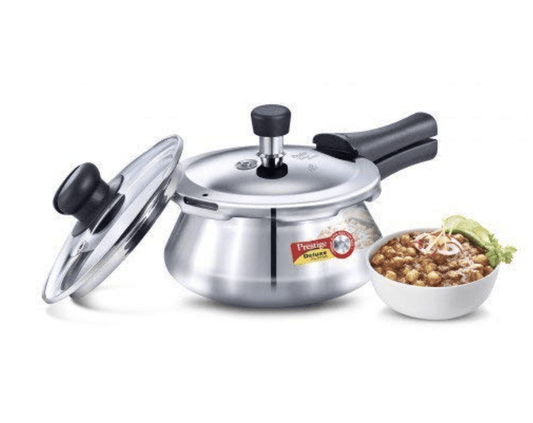 Prestige Deluxe Alpha Stainless Steel Outer Lid Pressure Handi with Glass Lid, 1.5 Litres, Silver