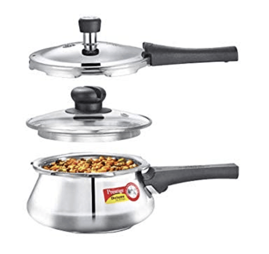 Prestige Deluxe Alpha Stainless Steel Outer Lid Pressure Handi with Glass Lid, 1.5 Litres, Silver