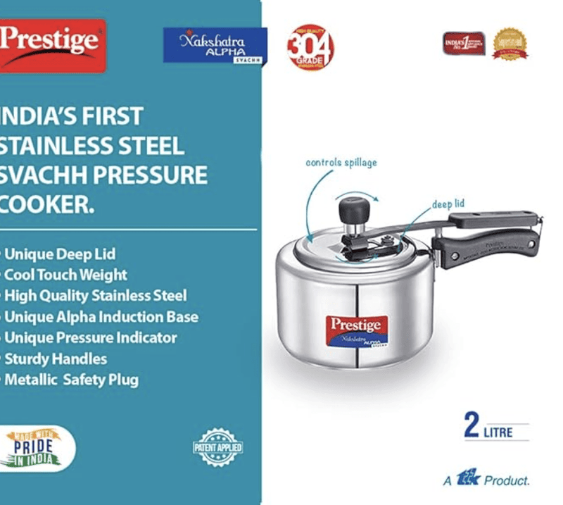Prestige Svachh, 20244, 2 L, Nakshatra Alpha Straight Wall, with Deep Lid for Spillage Control (Silver, Inner Lid, Stainless Steel)-2