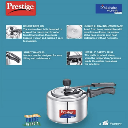 பிரெஸ்டீஜ் ஸ்வச், 20244, 2 லி, நட்சத்திர ஆல்பா நேரான சுவர், கசிவைக் கட்டுப்படுத்த ஆழமான மூடியுடன் (வெள்ளி, உள் மூடி, துருப்பிடிக்காத எஃகு) 