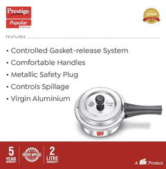 Prestige 2L Popular Svachh Aluminium Outer Lid Pressure Cooker|Ideal for 2-3 persons|Deep lid for Spillage Control|5 years warranty-2