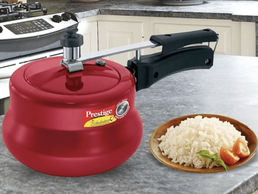 Prestige Nakshatra Aluminium Inner Lid Pressure Cooker, 3 Liters, Red