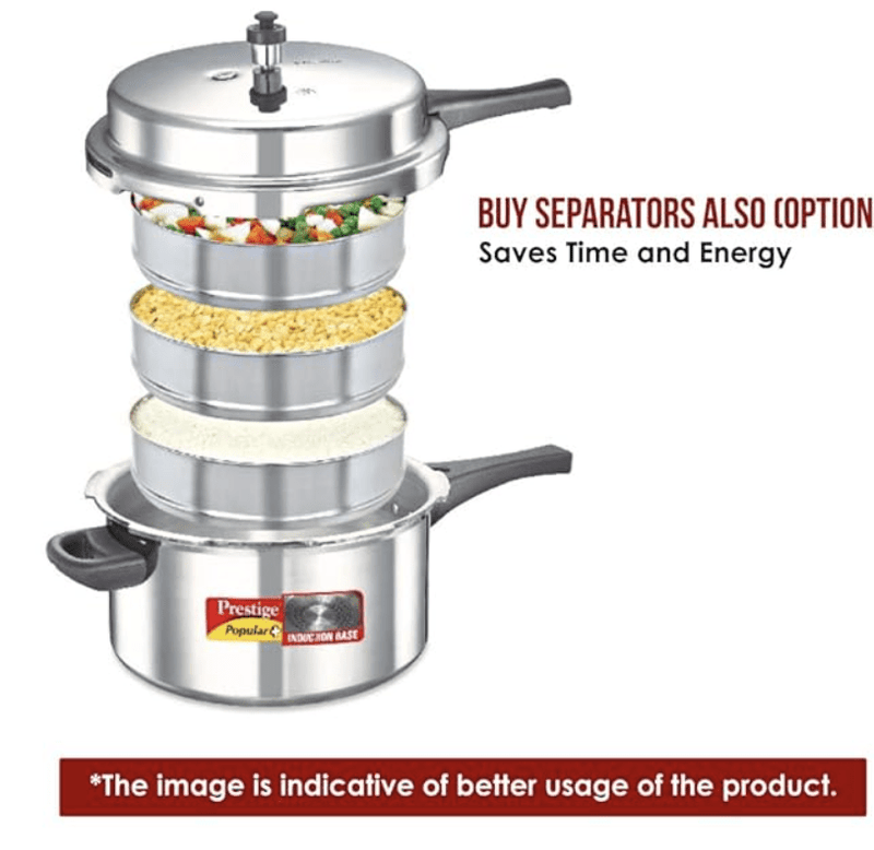 Prestige Popular Plus Induction Base Aluminium Outer Lid Pressure Cooker, 10 Litres, Silver, 10 Liter-2