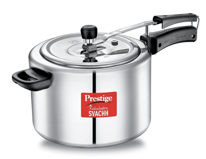 Prestige Nakshatra Svachh Aluminium Inner Lid Pressure Cooker with Unique Deep Lid for Spillage Control, 10 Litre, Silver