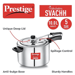 Prestige Nakshatra Svachh Aluminium Inner Lid Pressure Cooker with Unique Deep Lid for Spillage Control, 10 Litre, Silver-2