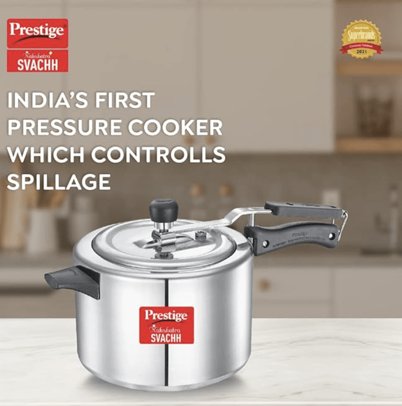 Prestige Nakshatra Plus Svachh Aluminium Inner Lid Pressure Cooker with Unique Deep Lid which Controls Spillage, 6.5 Litre, Silver-3
