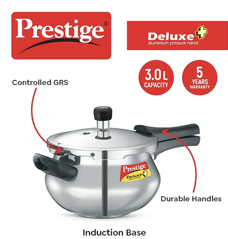 Prestige Deluxe Plus Aluminium Outer Lid Mini Pressure Handi, 3 Litre, Silver-4