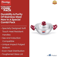 Prestige Nakshatra Alpha Gas and Induction Compatible Pressure Cooker (3.5 L) + Platina Popular Kadai with Glass Lid, 22 cm (2.25 L) Kitchen Set-3