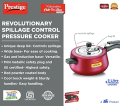 Prestige Nakshatra Cute Duo Svachh Aluminium Inner Lid Pressure Cooker, 5 Litre, Red, 5 Liter-3