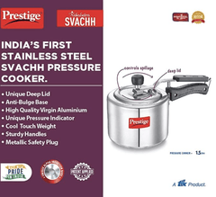 Prestige Svachh, 10738, 1.5 L, Straight Wall Aluminium Inner Lid Pressure Cooker, With Deep Lid For Spillage Control - Silver, 1.5 Liter-4