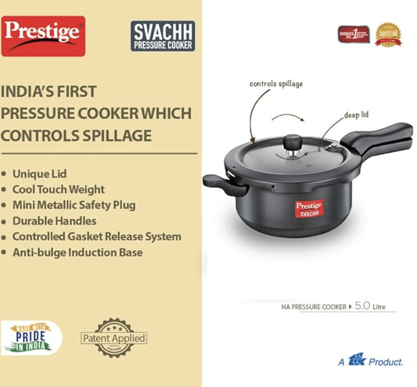 Prestige Svachh, 20278, 5 L, Sr. Pressure Pan, With Deep Lid For Spillage Control, Outer Lid, Aluminium, Black, 5 Liter-3