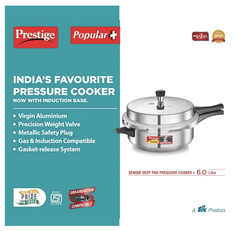 Prestige Popular Plus Induction Base Senior Deep Pan, 6 Liters, Silver, Aluminium, Outer Lid-4