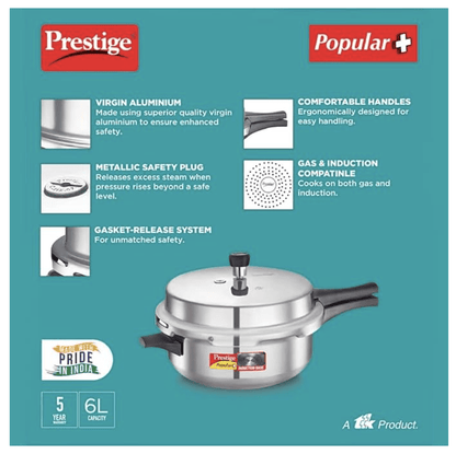Prestige Popular Plus Induction Base Senior Deep Pan, 6 Liters, Silver, Aluminium, Outer Lid