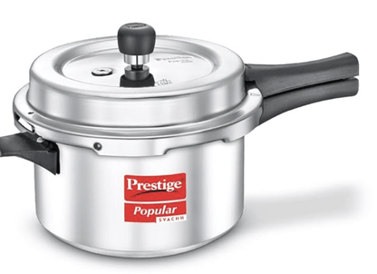 Prestige Popular Svachh Virgin Aluminium Spillage Control Outer Lid Pressure Cooker, 4 L (Silver), 4 Liter