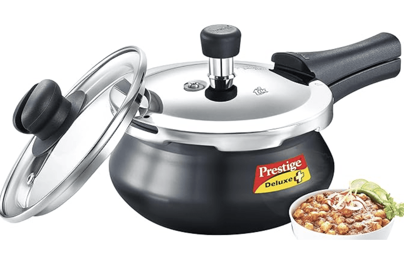 Prestige Deluxe Duo Plus Induction Base Aluminium Outer Lid Pressure Cooker (2 Litres, Black)-1