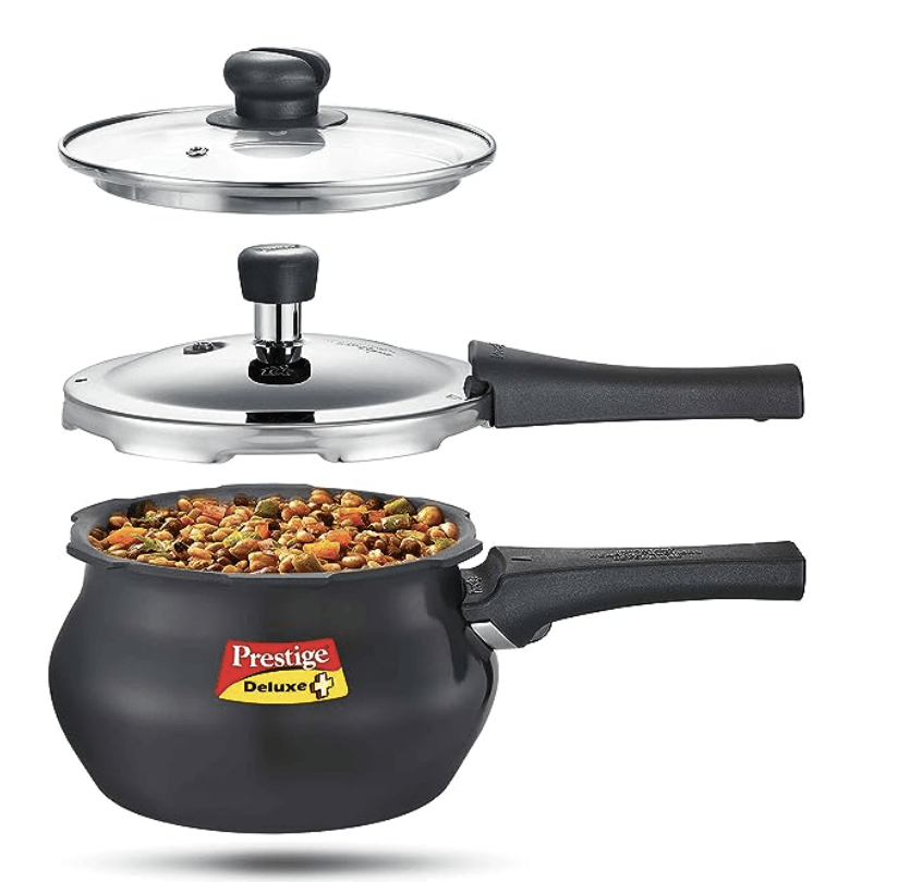 Prestige Deluxe Duo Plus Induction Base Aluminium Outer Lid Pressure Cooker (2 Litres, Black)