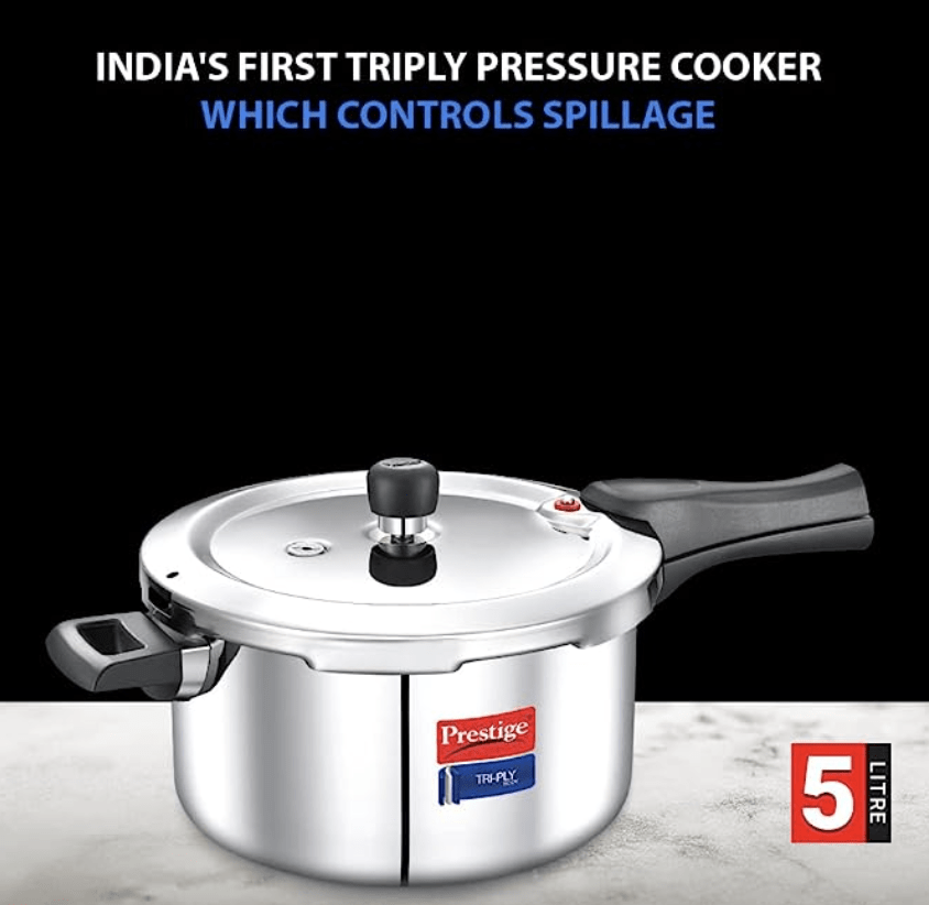 Prestige Svachh Triply 5 Litre, Silver Outer Lid Pressure Cooker (Aluminium) Visit the Prestige Store