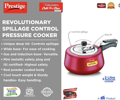 Prestige Nakshatra Cute Duo Svachh Aluminium Inner Lid Pressure Cooker, 2 Litre, Red, 2 Liter